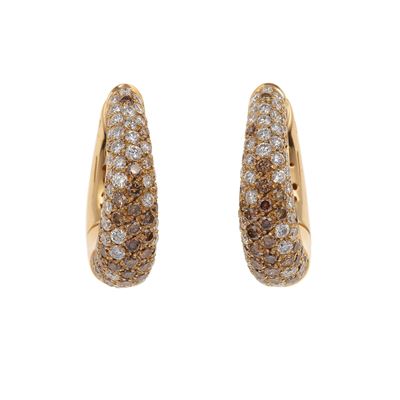 Orecchini con Pavè di Diamanti Bianchi e Brown per Totale Ct 5.00 Circa