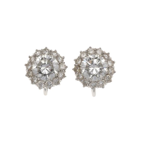 Pair of brilliant-cut diamond and gold earrings
