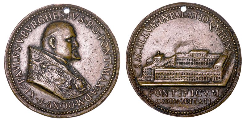 STATO PONTIFICIO. PAOLO V (Camillo Borghese), 1605-1621. Medaglia 1615 in bronzo. Ampliamento del palazzo del Quirinale.  - Auction Numismatics - Medals and popes - II - Cambi Casa d'Aste