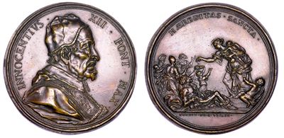 Stato Pontificio. Innocenzo XII (antonio Pignatelli), 1691–1700. Medaglia in Bronzo s.D. Opere de...