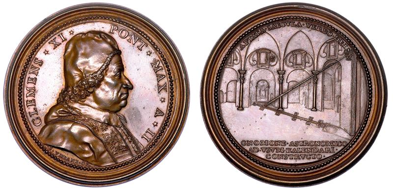 STATO PONTIFICIO. CLEMENTE XI (Giovanni Francesco Albani), 1700-1721. Medaglia in bronzo A. II (1702). La meridiana in S.Maria degli Angeli.  - Auction Numismatics - Medals and popes - II - Cambi Casa d'Aste
