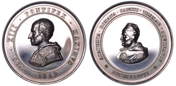 ROMA. LEONE XIII (Vincenzo Gioacchino Luigi Pecci), 1878-1903. Medaglia in argento 1882. Merito dell'Accademia Romana di San Tommaso d'Aquino.
