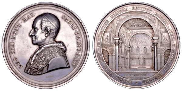 ROMA. LEONE XIII (Vincenzo Gioacchino Luigi Pecci), 1878-1903. Medaglia in argento di massimo modulo 1891/A. XIV. La nuova abside della Basilica Lateranense.