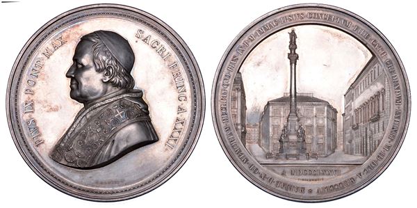 STATO PONTIFICIO. PIO IX (Giovanni Maria Mastai Ferretti), 1846-1878. Medaglia di massimo modulo in argento 1876/A. XXXI. Monumento alla Beata Vergine in Piazza di Spagna.