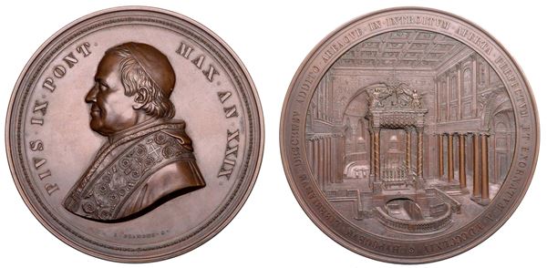 STATO PONTIFICIO. PIO IX (Giovanni Maria Mastai Ferretti), 1846-1878. Medaglia in bronzo di massimo modulo 1874/A. XXIX. Confessione in Santa Maria Maggiore.