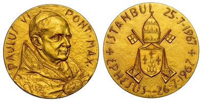 Vaticano. Paolo Vi (giovanni Battista Montini), 1963-1978. Medaglia in Oro 1967.