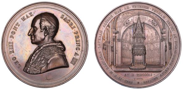 ROMA. LEONE XIII (Vincenzo Gioacchino Luigi Pecci), 1878-1903. Medaglia in bronzo di massimo modulo A. III (1880/81). Conclusione dei lavori di restauro della Basilica di San Giovanni in Laterano a Roma.