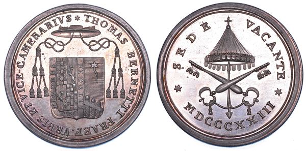 STATO PONTIFICIO. SEDE VACANTE 1823. Medaglia in argento 1823 emessa dal Governatore di Roma e Vice Camerlengo Monsignor Tommaso Bernetti.