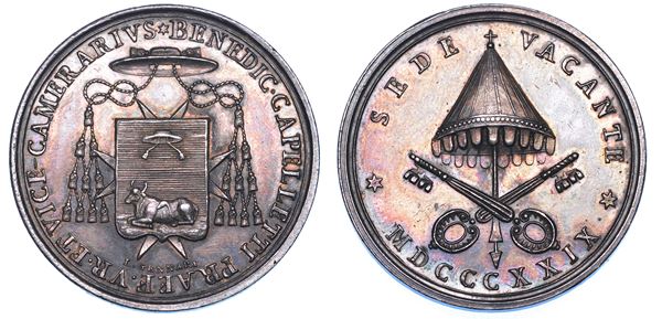STATO PONTIFICIO. SEDE VACANTE 1829. Medaglia in argento 1829 emessa dal Governatore di Roma e Vice Camerlengo Monsignore Benedetto Cappelletti.