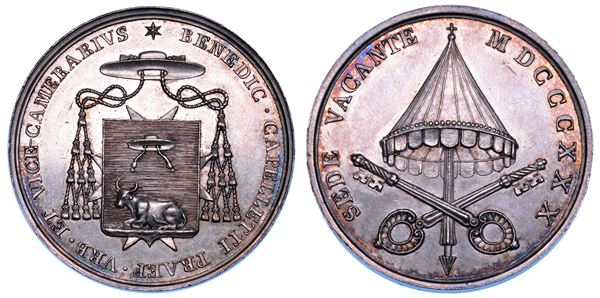 STATO PONTIFICIO. SEDE VACANTE 1830. Medaglia in argento 1830 emessa dal Governatore di Roma e Vice Camerlengo Monsignore Benedetto Cappelletti.