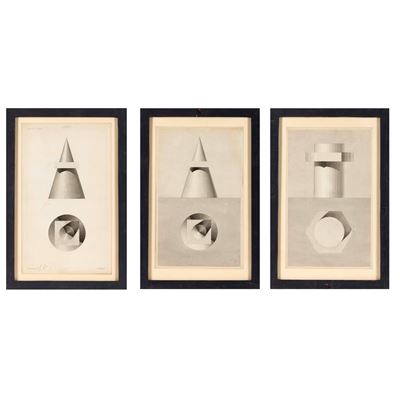 Lotto di Tre Prove Accademiche con Disegni Tecnico-geometrici