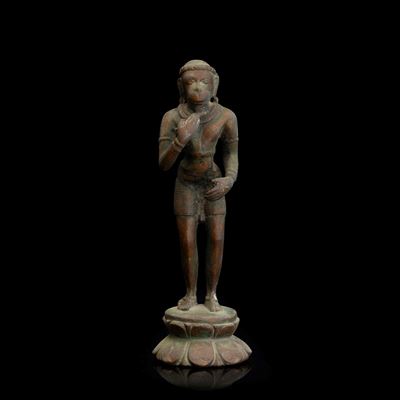 Figura di Hanuman Stante in Bronzo, India, XIX Secolo