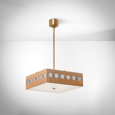 Lampada a sospensione in ottone e vetro satinato