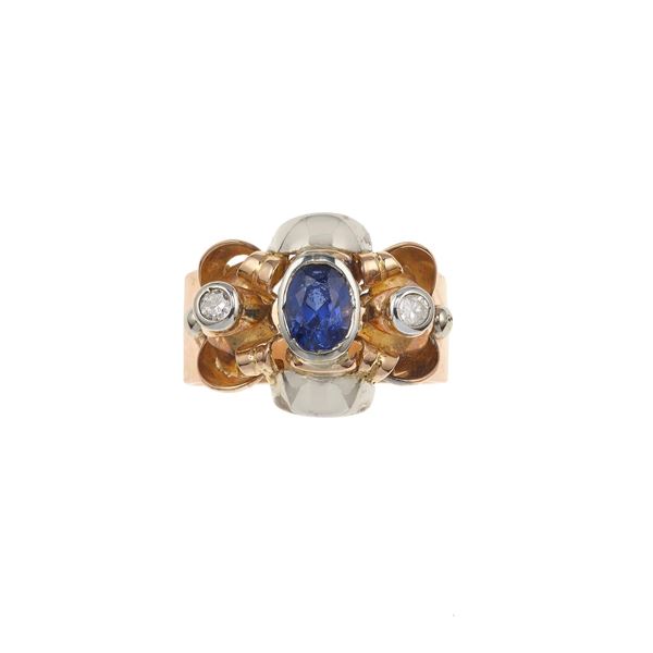 Synthetic sapphire and gold ring