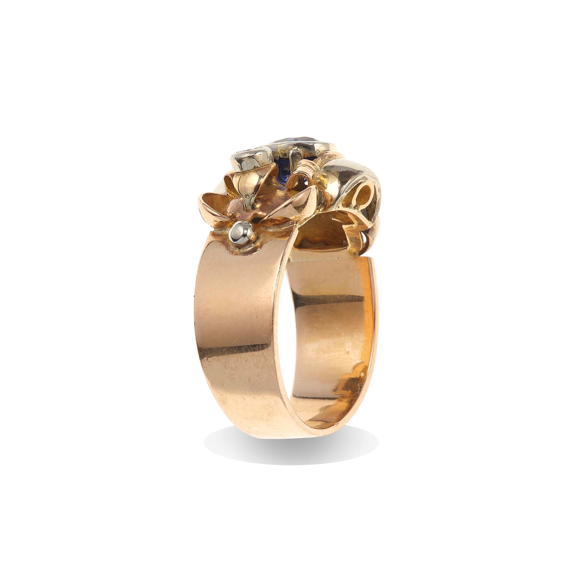 Anello con Diamanti e Zaffiro Sintetico