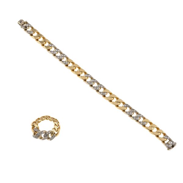 Diamond and gold demi-parure. One missing diamond