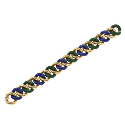 Bracciale in oro giallo 750/1000 con smalto blu e verde