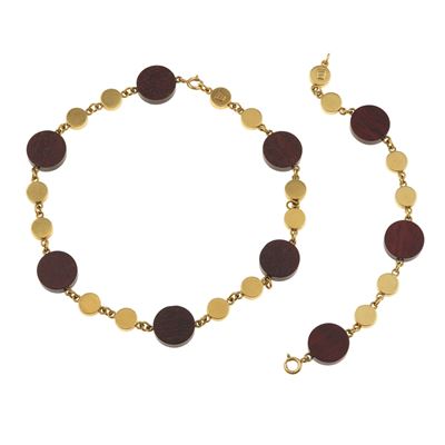 Demi-parure Composta da Girocollo e Bracciale con Inserti in Legno