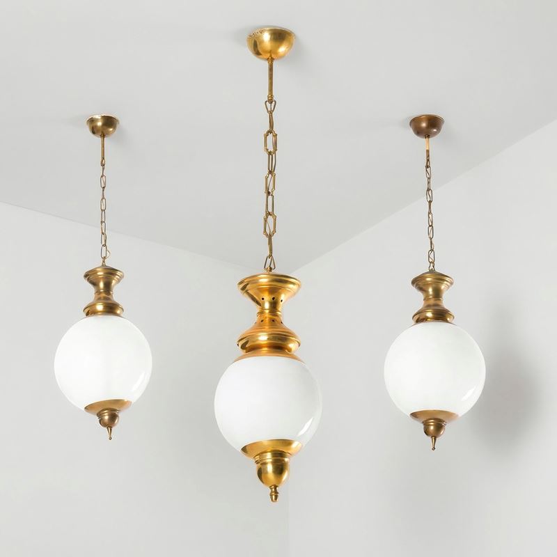 Luigi Caccia Dominioni : Tre lampade a sospensione  - Asta Arredi del XX secolo - Cambi Casa d'Aste