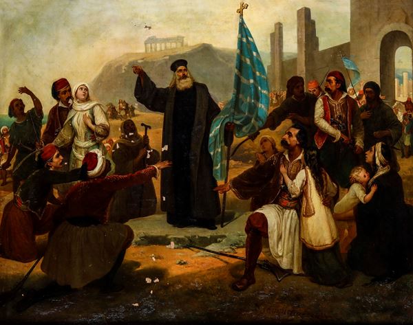 L’arcivescovo Germano III benedice la bandiera greca