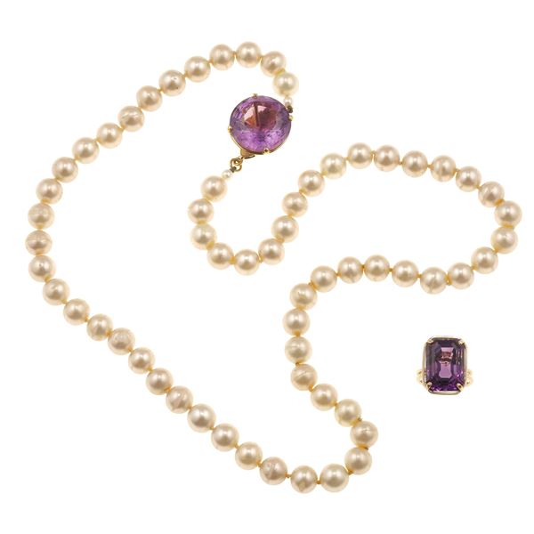 Mayorca pearl, amethyst and gold demi-parure