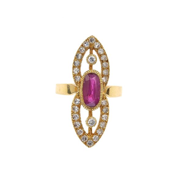 Ruby, diamond and gold ring