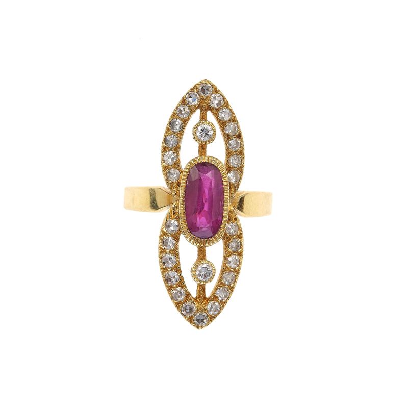 Ruby, diamond and gold ring  - Auction Fine Jewellery - Cambi Casa d'Aste