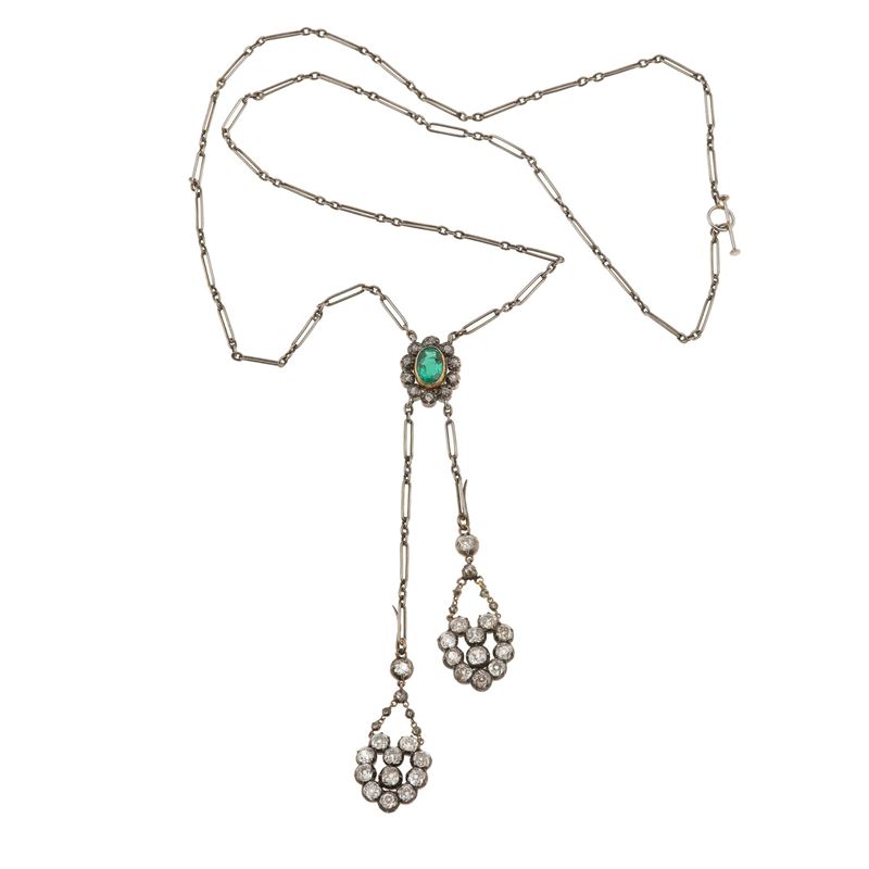 Emerald and diamond negligèe necklace  - Auction Fine Jewellery - Cambi Casa d'Aste