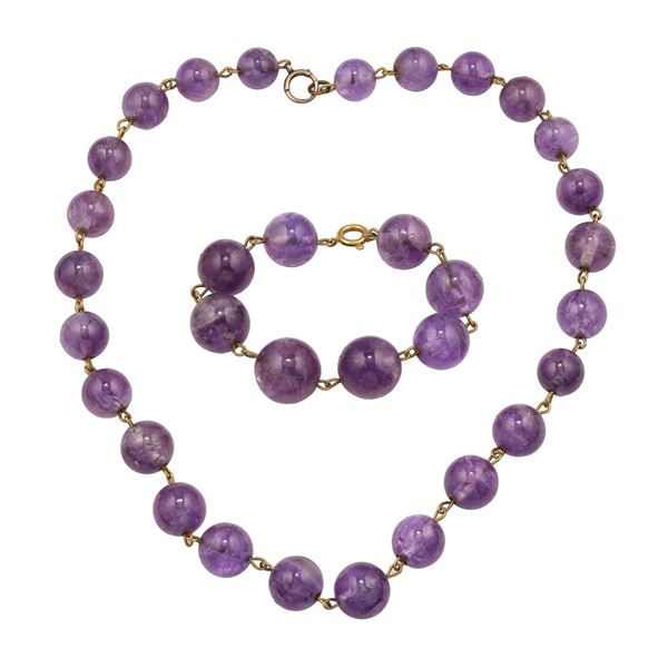 Demi-parure composta da collana e bracciale con boules di ametista