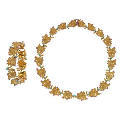 Demi-parure Composta da Girocollo e Bracciale con Turchesi e Rubini
