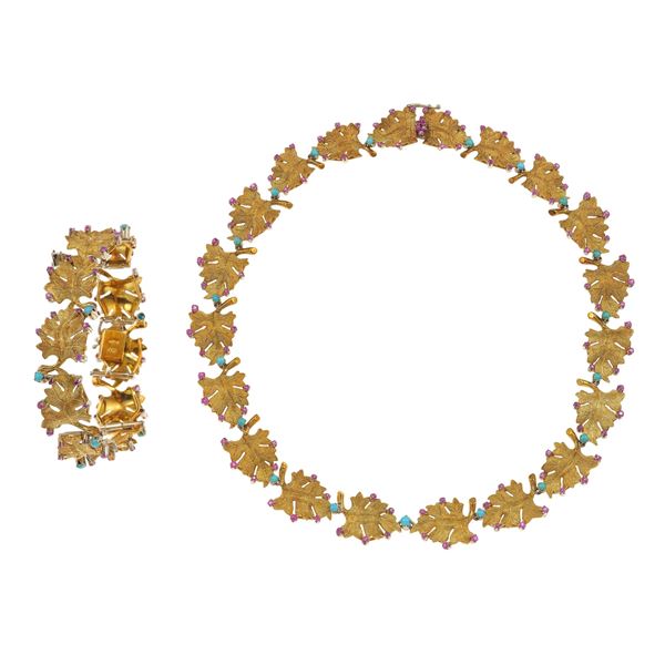 Gold, turquoise and ruby demi-parure