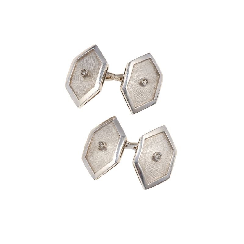 Pair of diamond and gold cufflinks  - Auction Fine Jewellery - Cambi Casa d'Aste