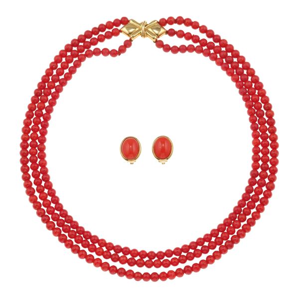 Coral and gold demi-parure