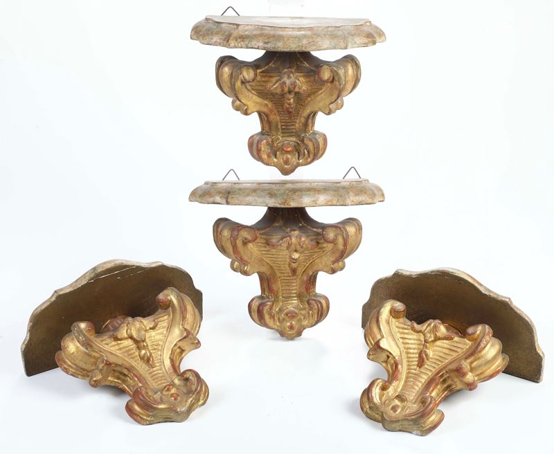 Quattro mensoline in legno intagliato e dorato  - Auction Antiques - Cambi Casa d'Aste