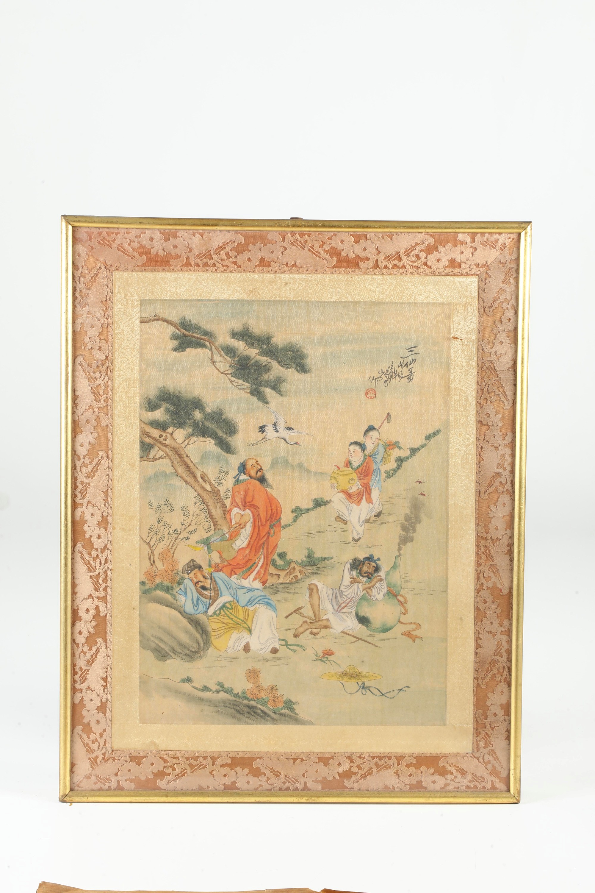 Coppia di tessuti dipinti, scene di genere orientali, Cm 26x36