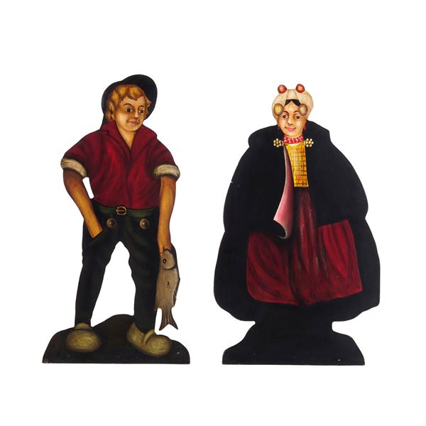 Due silhouettes in legno policromo. XIX-XX secolo
