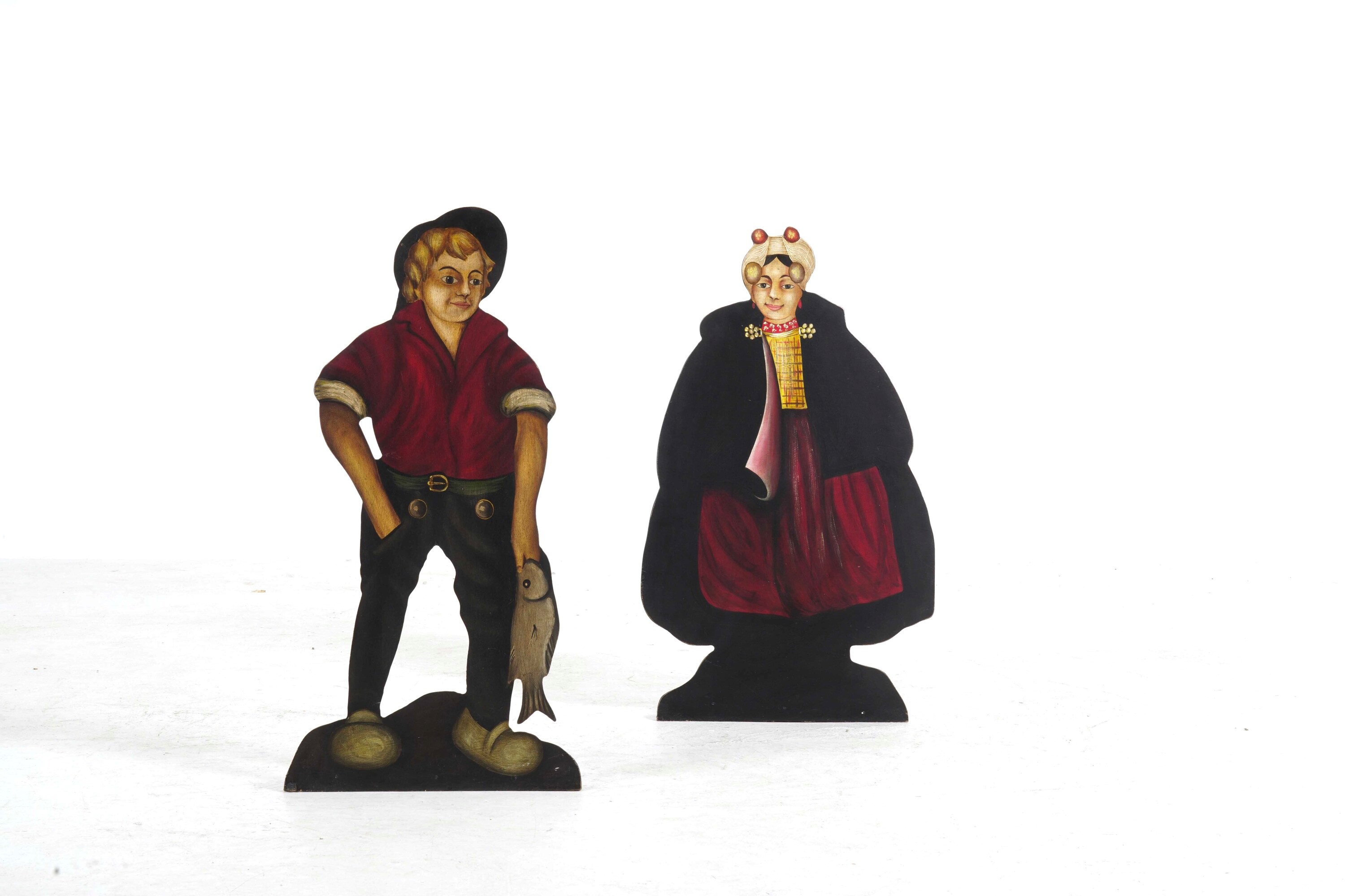 Due silhouettes in legno policromo, XIX-XX secolo