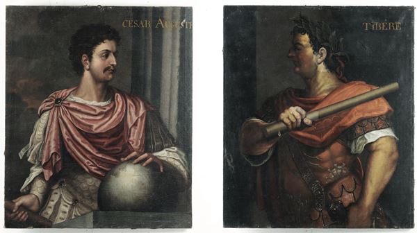 Scuola del XVII secolo Ritratti di Cesare Augusto e di Tiberio