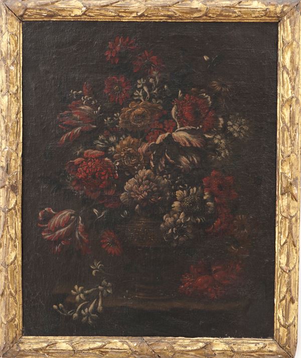 Scuola del XVII secolo Natura morta con vaso di fiori