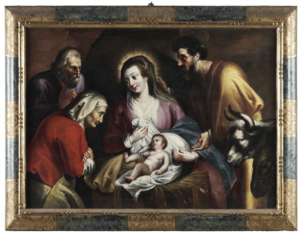 Scuola fiamminga del XVII secolo Adorazione dei pastori