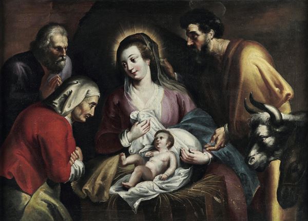 Scuola fiamminga del XVII secolo Adorazione dei pastori