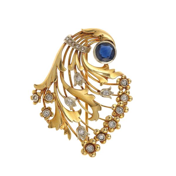 Spilla con zaffiro e diamanti