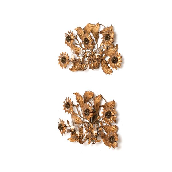 Coppia di appliques a girasole. Banci Firenze XX secolo