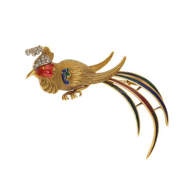 Enamel, diamond and gold brooch