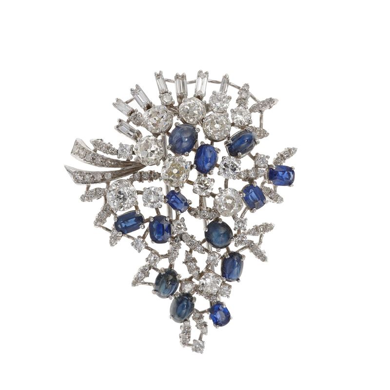 Old-cut diamond and sapphire brooch  - Auction Fine Jewellery - Cambi Casa d'Aste