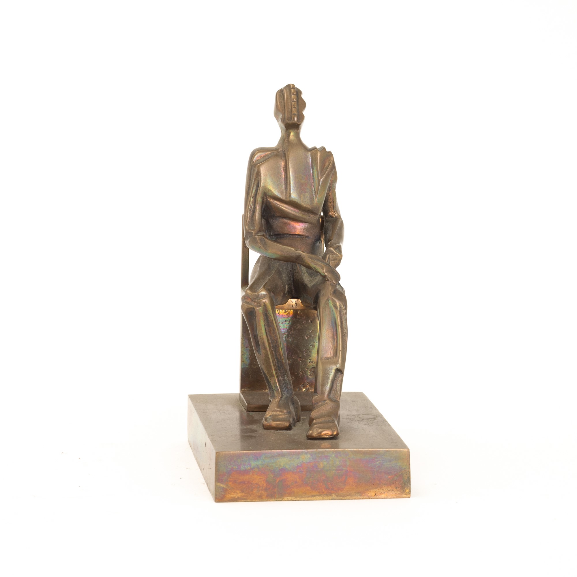 Mario Rossello - Uomo seduto, scultura in bronzo dorato