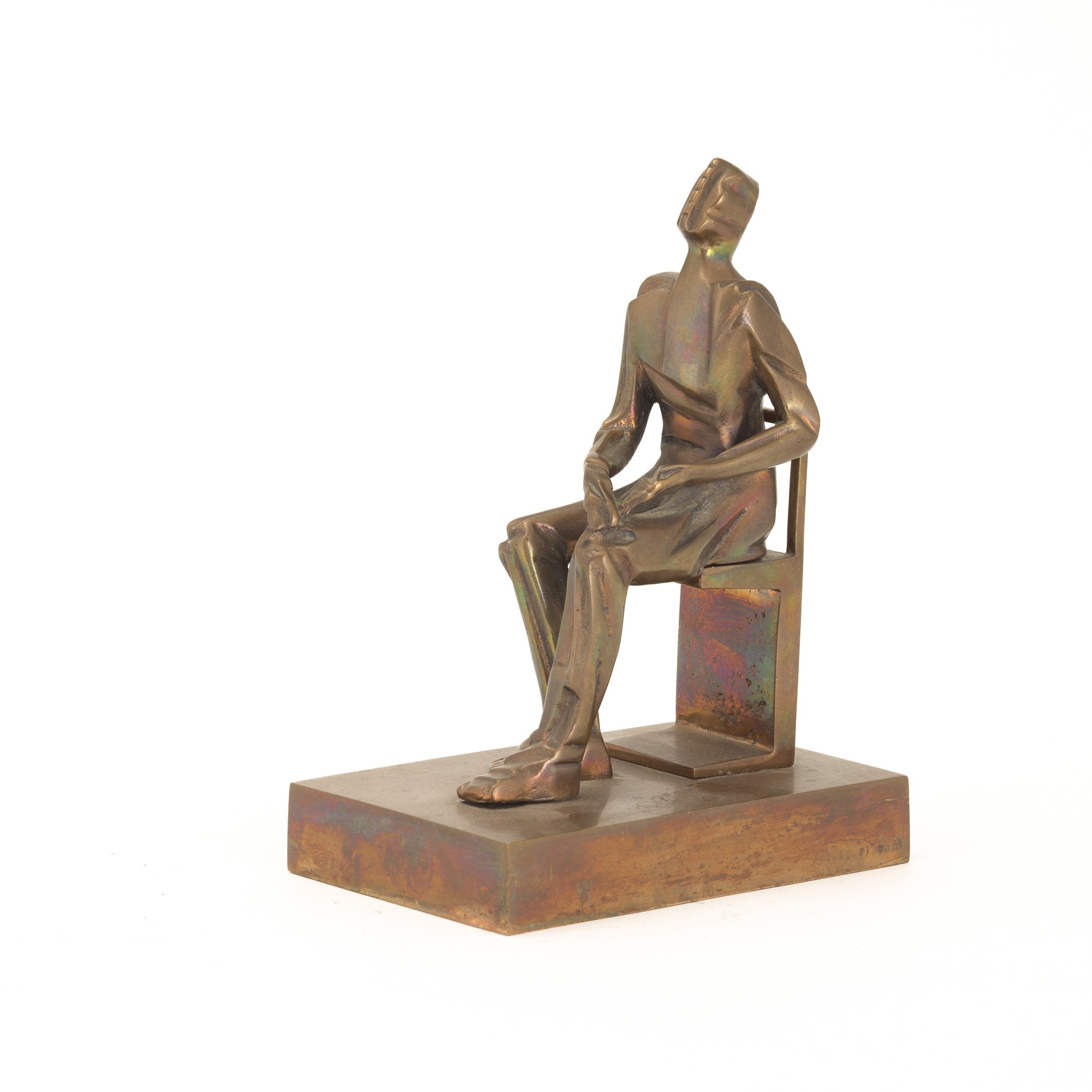 Mario Rossello - Uomo seduto, scultura in bronzo dorato