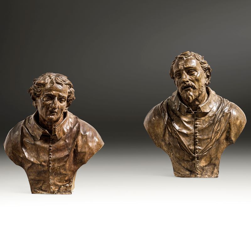 Ambito di Gian Battista Barberini, seconda metà del XVII secolo Coppia di busti raffiguranti religiosi (gesuiti?)  - Asta Fine Art Selection - Cambi Casa d'Aste