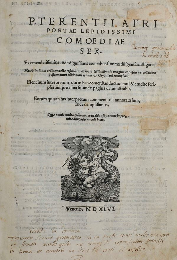 Terenzio Publio Afro (190/185 a.C. circa - 159 a.C.) Comediae sex... Venezia, Apud Venturinum Russinellum, 1546
