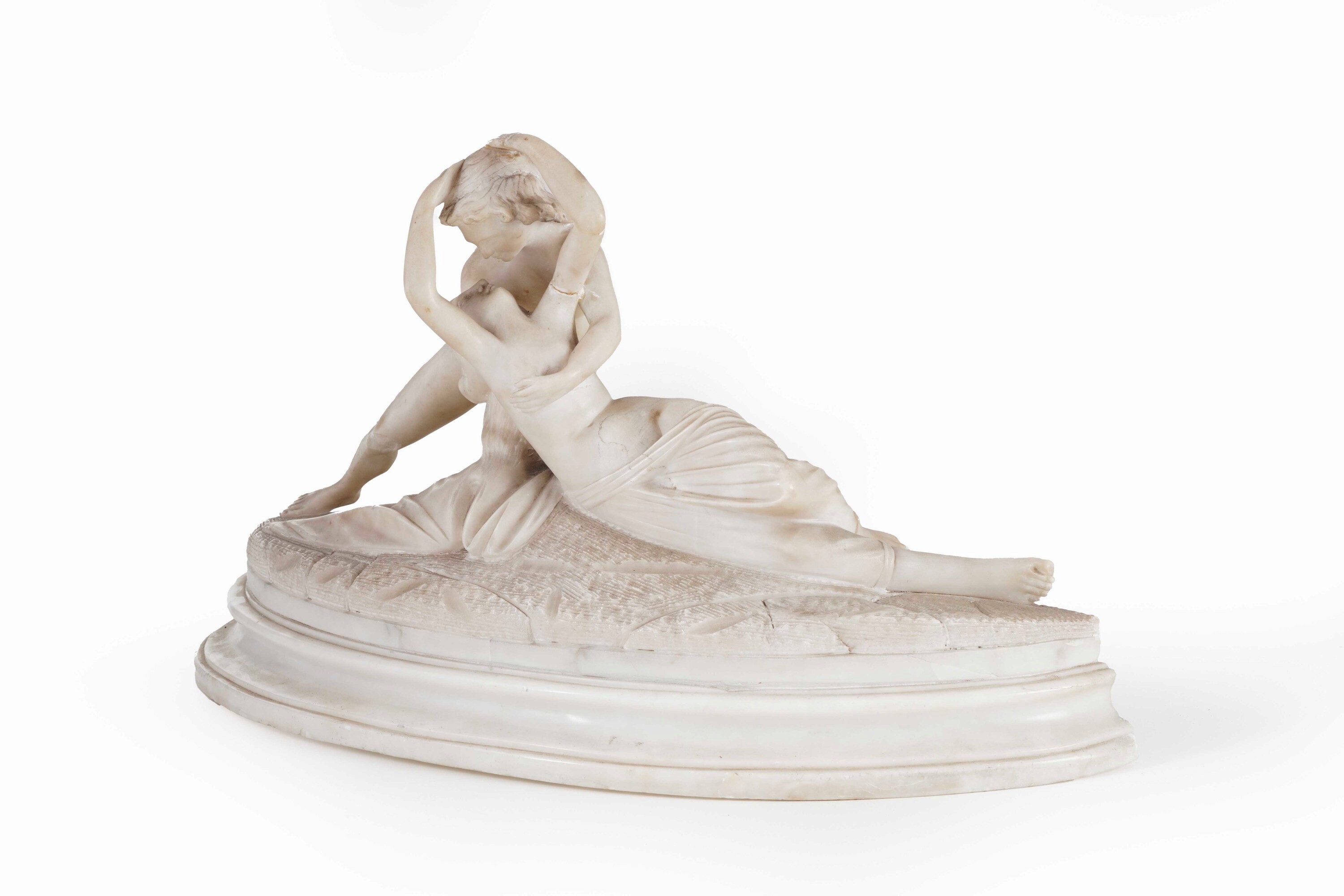 Scultore del XIX-XX secolo, Amore e Psiche (dal modello di Antonio Canova), scultura in marmo bia...